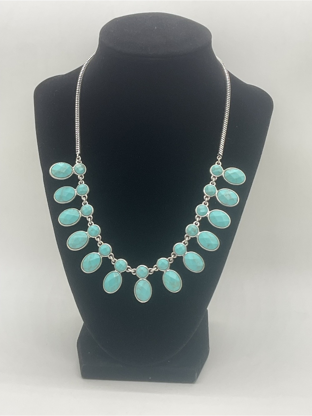 Lucky Brand Faux Turquoise Teardrop Bib Necklace with Silver Tone